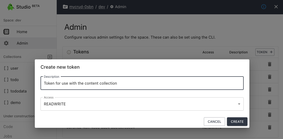 add API token using web