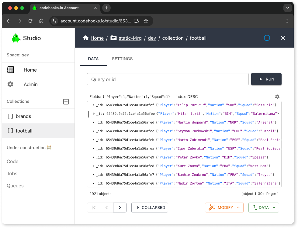 code hooks studio alpine.js database